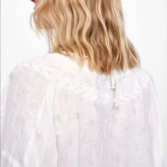 NWT Zara White Linen Jacquard Embroidered Tunic - Picture 2 of 16